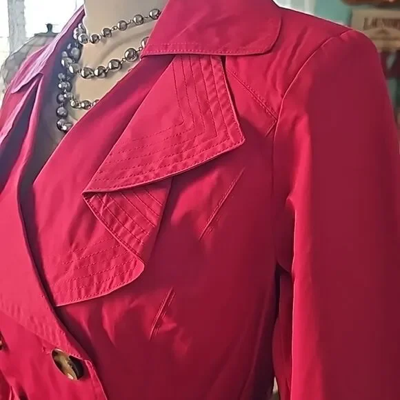 London Fog raspberry mid length trench coat size small - Picture 4 of 14
